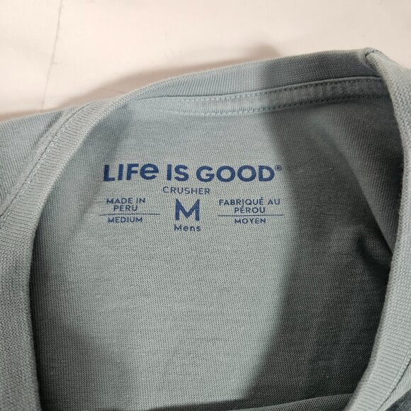 Life is Good Beer Fishy Fishy Men's T-shirt Blue/Green Size Medium Crusher - Picture 2 of 5